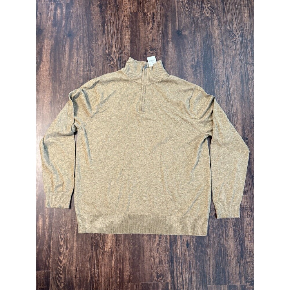 J Crew Men's Heritage Cotton 1/4 Zip Sweater Sz XL Mustard Brown Cotton/Wool